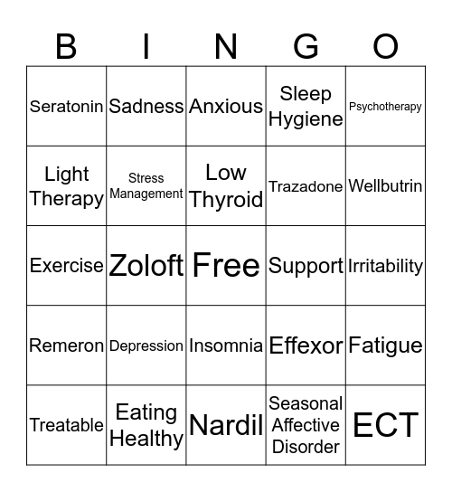 Depression  Bingo Card