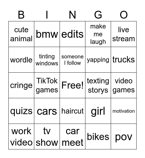 TikTok bingo Card