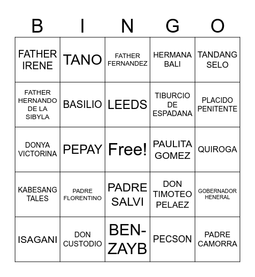 EL FILIBUSTERISMO CHARACTERS Bingo Card