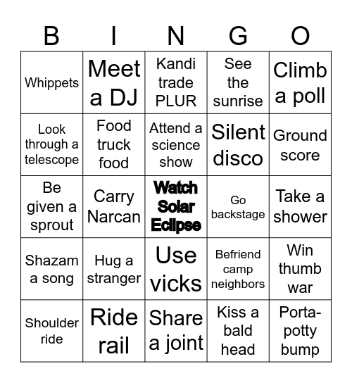 Texas Eclipse 2024 Bingo Card