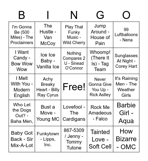 One Hit Wonders Bingo Card