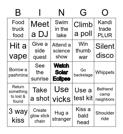 Texas Eclipse 2024 Bingo Card