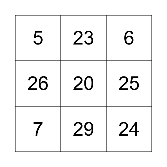 BINGO - NÚMEROS Bingo Card
