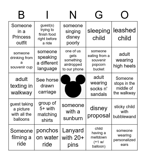 Disneyland Bingo 2022 Bingo Card