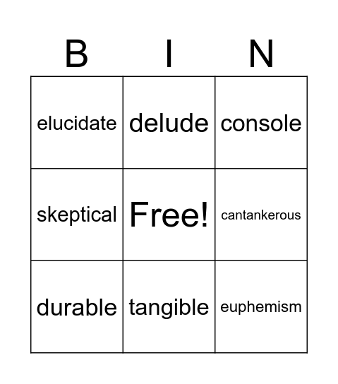 Vocabulary April 1-7 Bingo Card