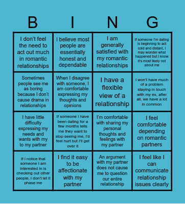 Secure Attachment Style Bingo Card