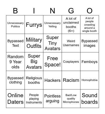 Rate my Avatar BINGO Card