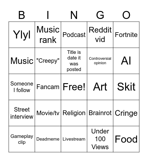 Untitled Bingo Card