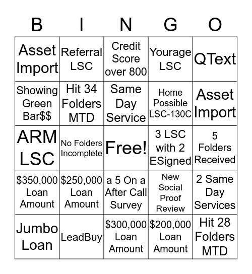 Banker Bingo Card