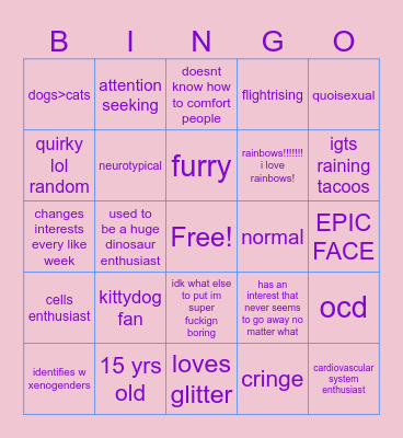 are u like sprinkles?????? Bingo Card