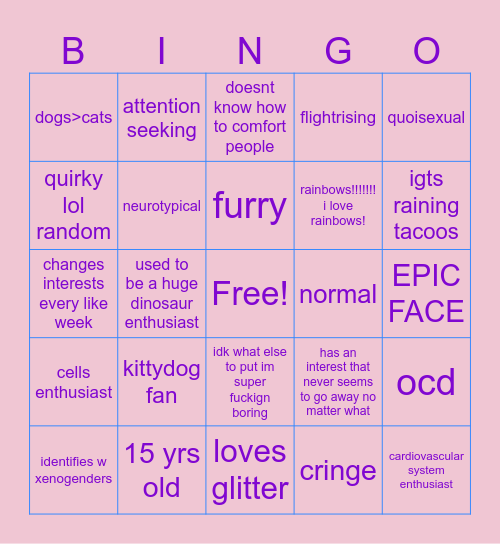 are u like sprinkles?????? Bingo Card