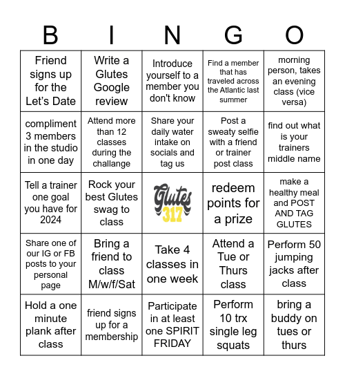 Glutes 317 Bingo Card