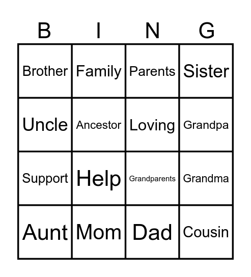 Family Bingo! Bingo Card