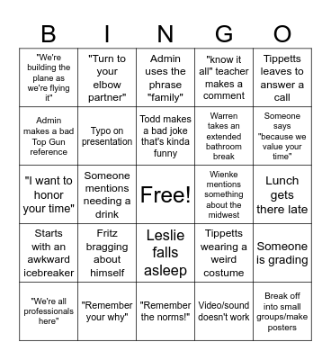 Staff Development Day 4/1 Bingo Card