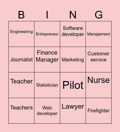 Career Path Bingo Card