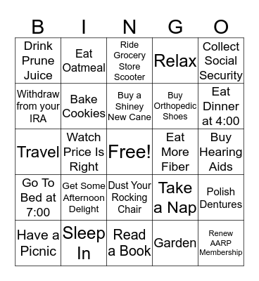 RETIRE Bingo Card