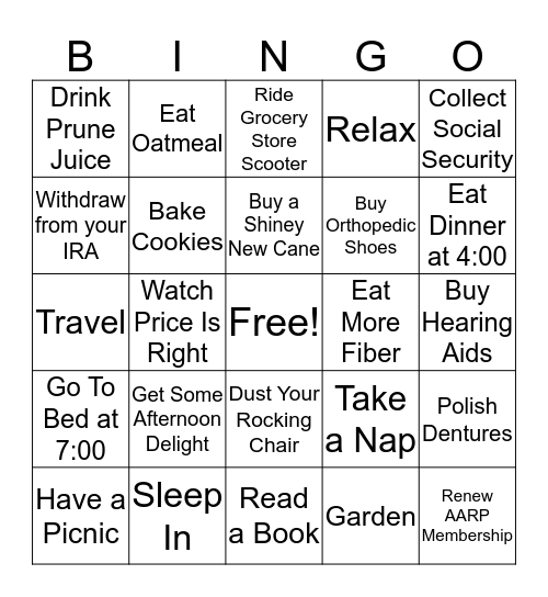 RETIRE Bingo Card