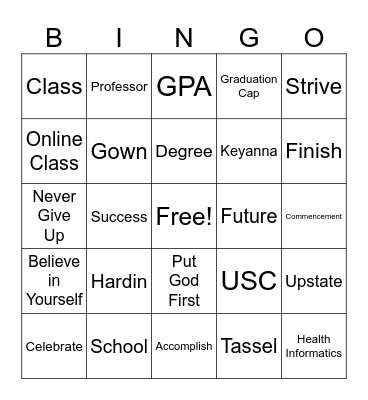 Graduation Bingo Card