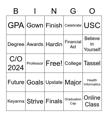 Graduation Bingo Card