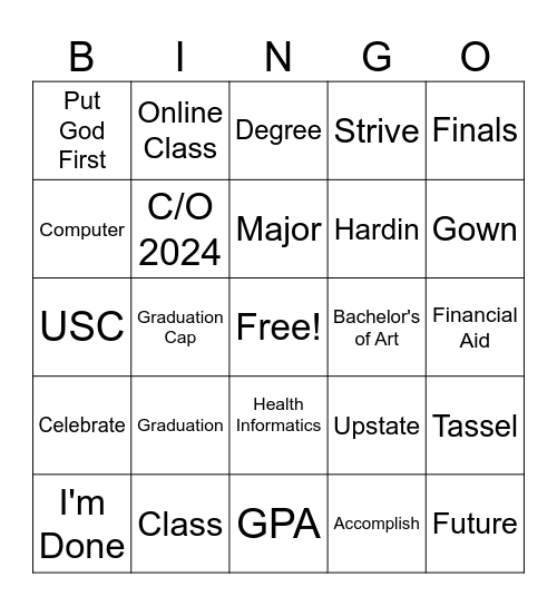 Graduation Bingo Card