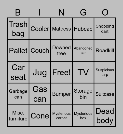 Highway Bingo Card