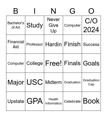 Graduation Bingo Card