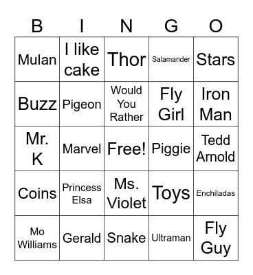 My Words Bingo Card