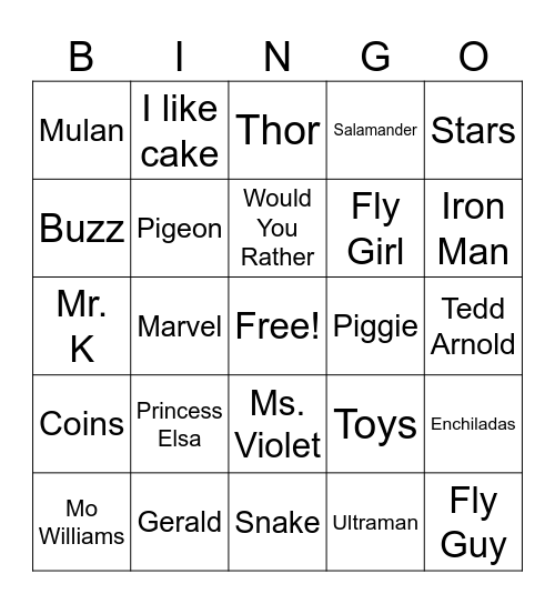 My Words Bingo Card