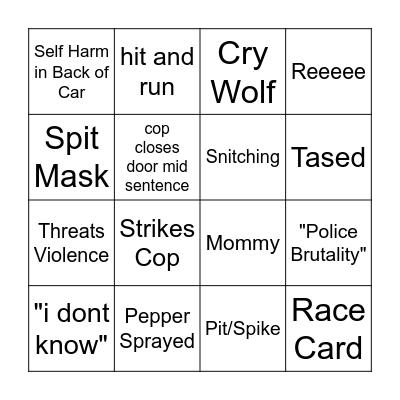 Body Cam Bingo Card