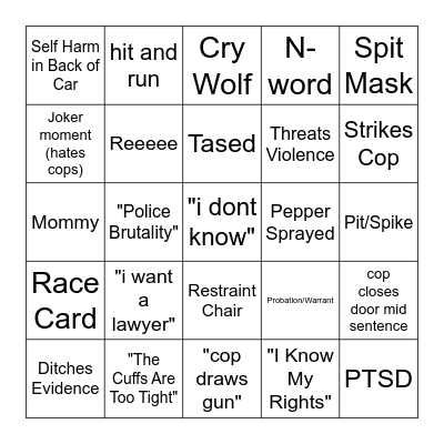 Body Cam Bingo Card