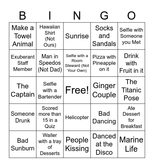 Cruise Bingo Card