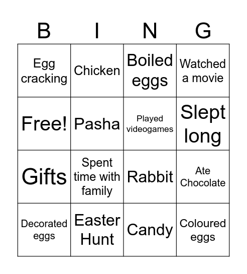Easter bingo Card
