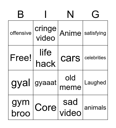 IG REELS Bingo Card