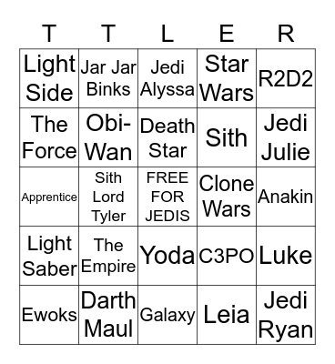 Star Wars Bingo Card