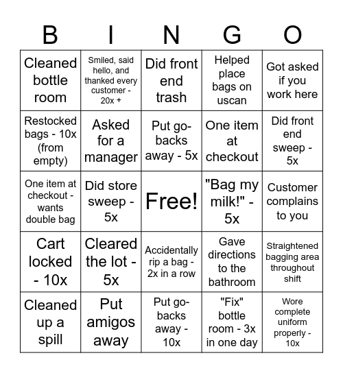 Store 703 Front End - Courtesy Clerk Edition Bingo Card