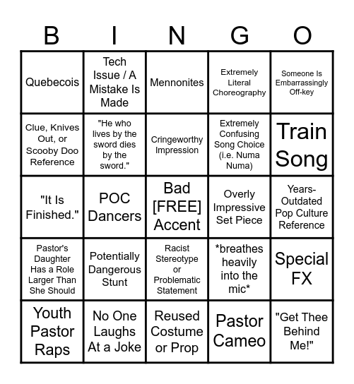 Church Of The Rock's Easter Play 2024: Murder On The Jerusalem Express Bingo Card