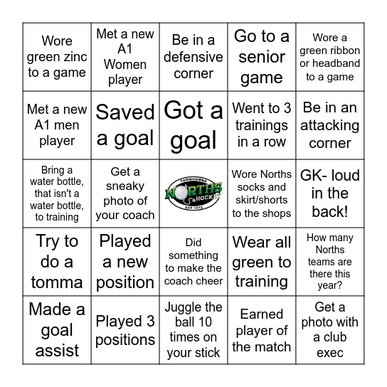 Norths Junior Bingo Card