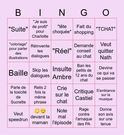 Linca sur Amour sucré Bingo Card