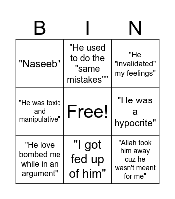 Ressons she was ready to leave me Bingo Card