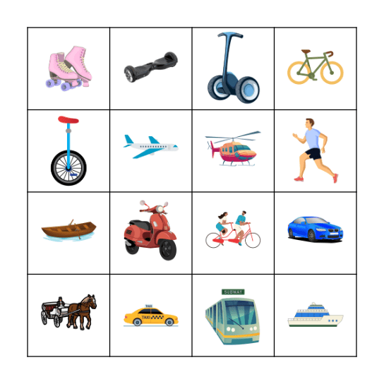 Means of transport Bingo Card