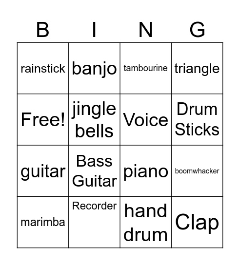 instrument Bingo Card