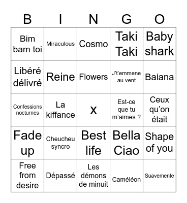 Bingo Musical Bingo Card
