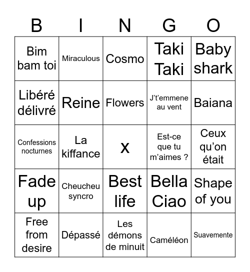 Bingo Musical Bingo Card