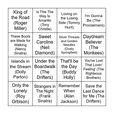 Music Bingo Card