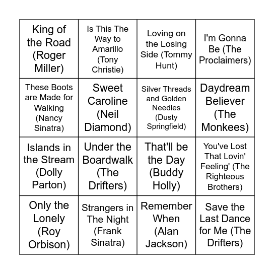 Music Bingo Card