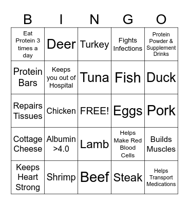 Protein Bingo Card