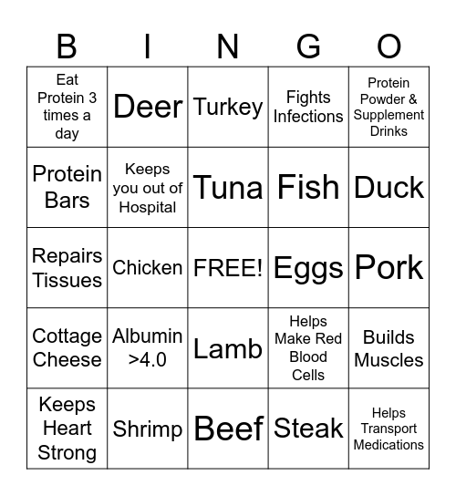 Protein Bingo Card