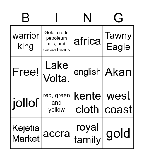 Ghana Bingo Card