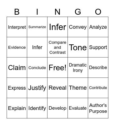 Academic Vocabulary Bingo Card