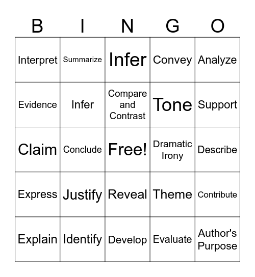 Academic Vocabulary Bingo Card